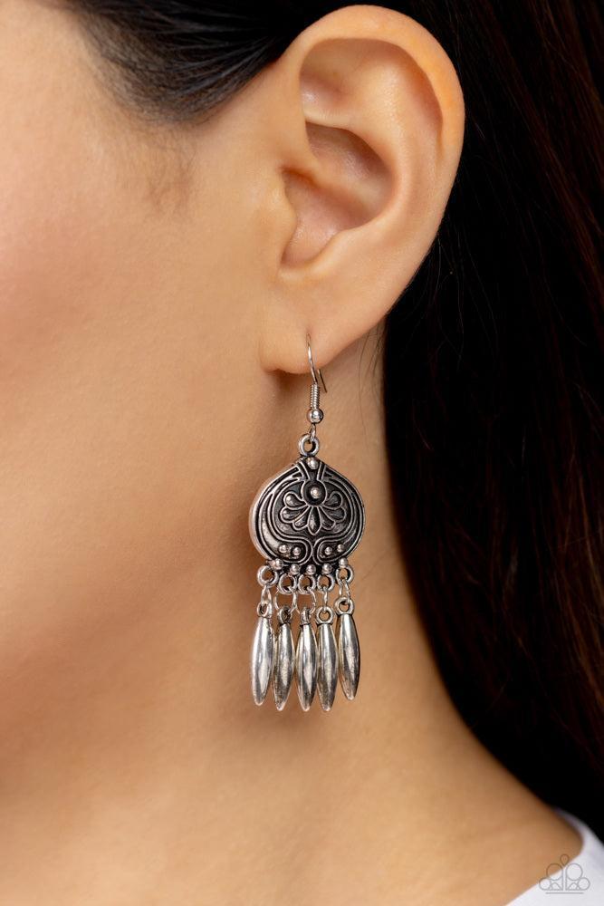 Future PASTURE and Present Silver Earrings - Paparazzi Accessories
