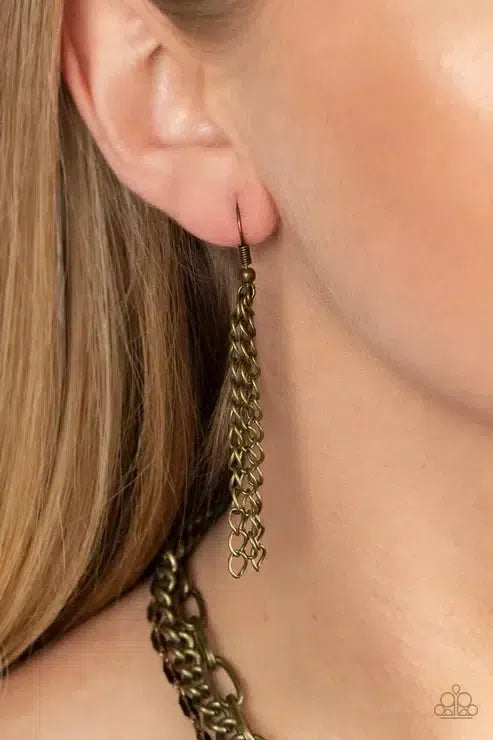 Galvanized Grit Brass Necklace - Paparazzi Accessories - free matching earrings -CarasShop.com - Paparazzi Jewelry by Cara Jewels