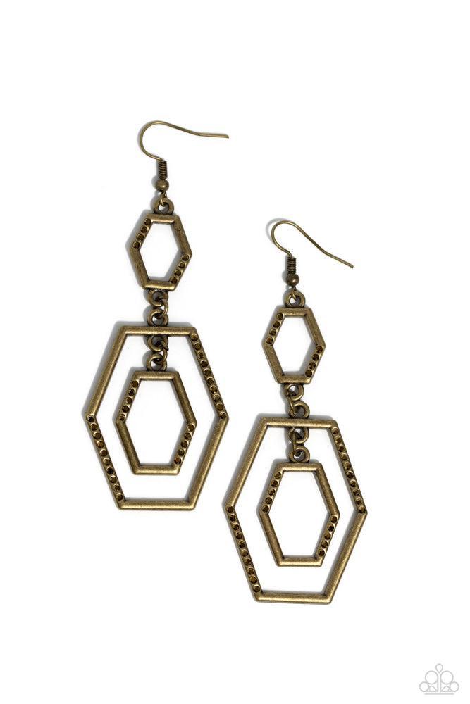 Geometric Maven Brass Earrings - Paparazzi Accessories
