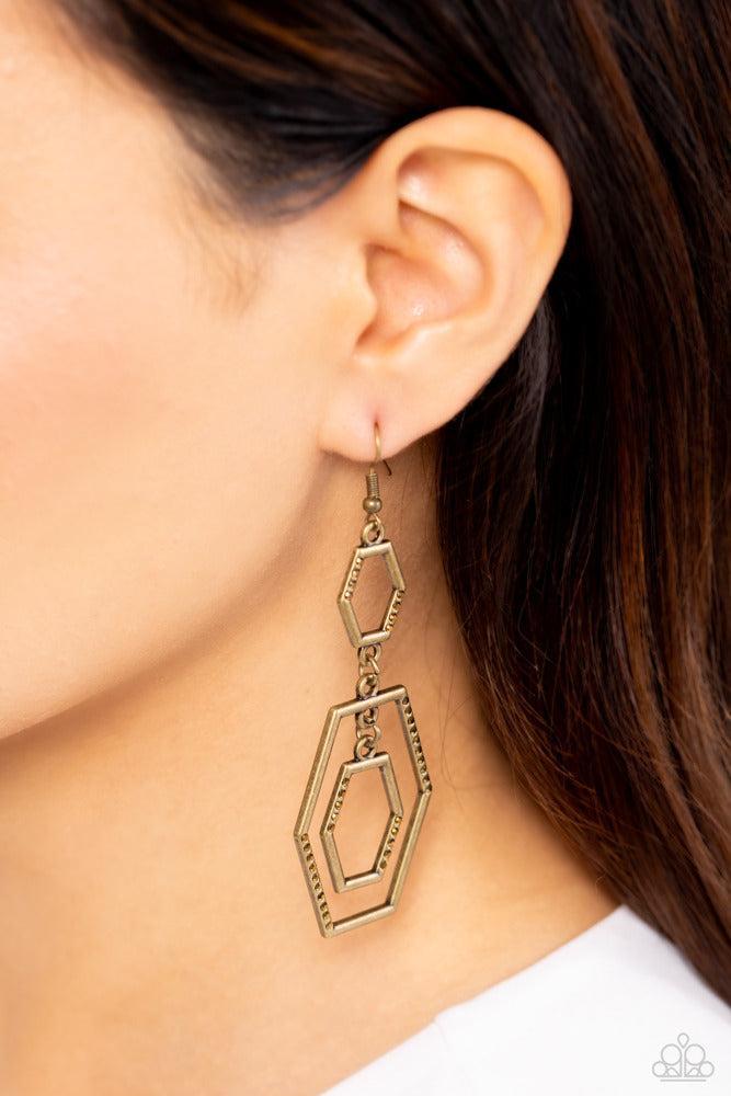 Geometric Maven Brass Earrings - Paparazzi Accessories