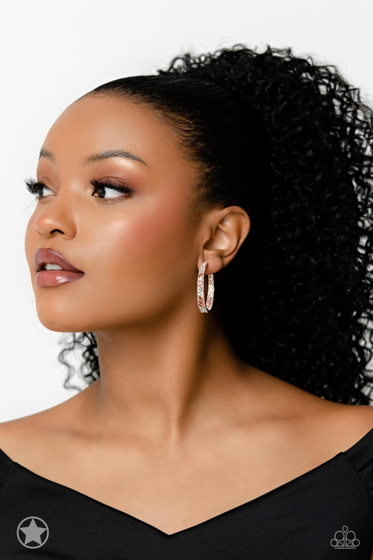 Glitzy by Association Copper & White Rhinestone Hoop Earrings - Paparazzi Accessories- Blockbuster - Best seller - CarasShop.com - Paparazzi Jewelry by Cara Jewels