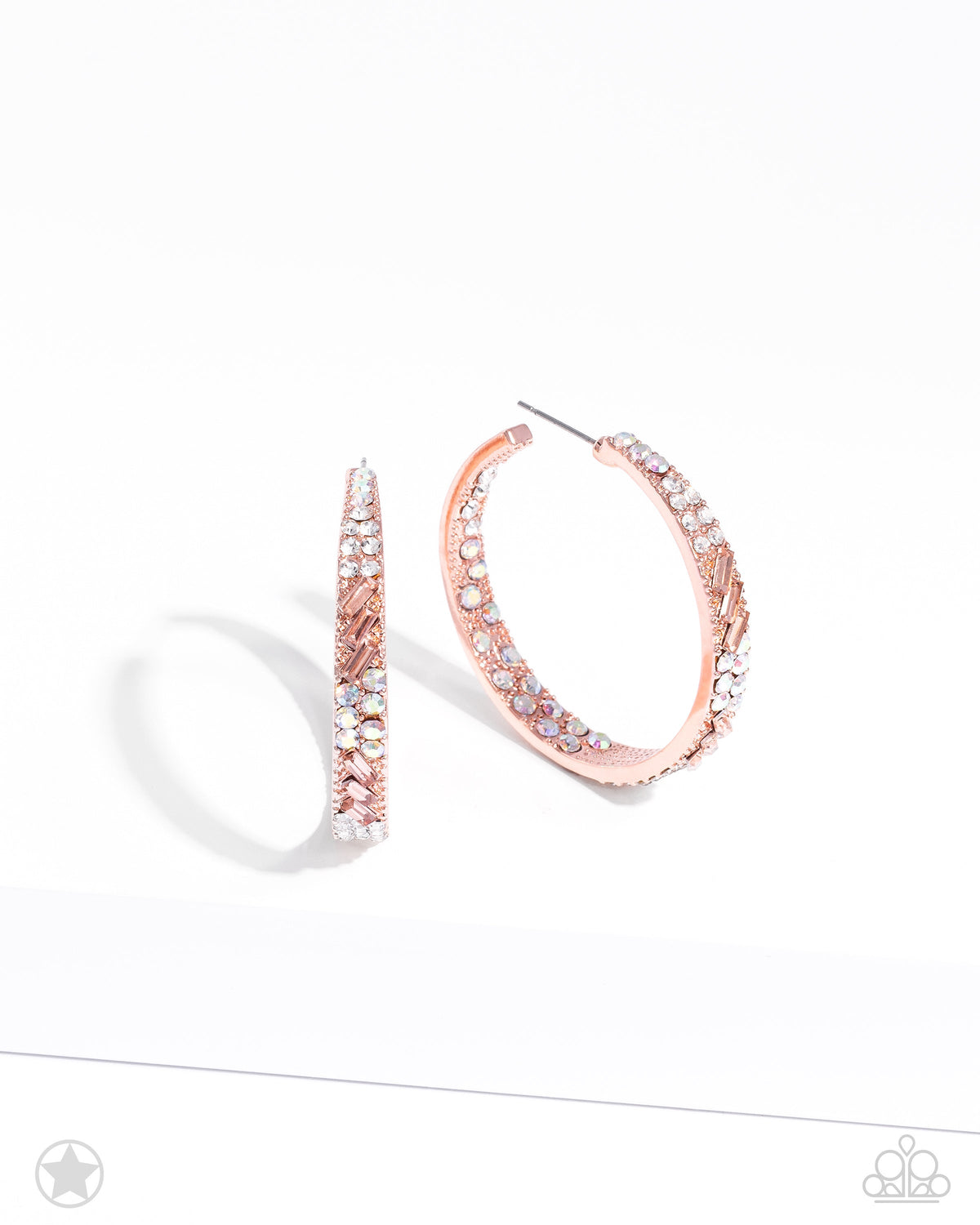 Glitzy by Association Copper & White Rhinestone Hoop Earrings - Paparazzi Accessories- CarasShop.com - Paparazzi Jewelry by Cara Jewels
