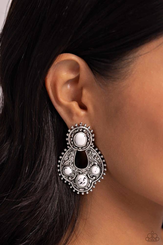 Handcrafted Horseshoe White Earrings - Paparazzi Accessories