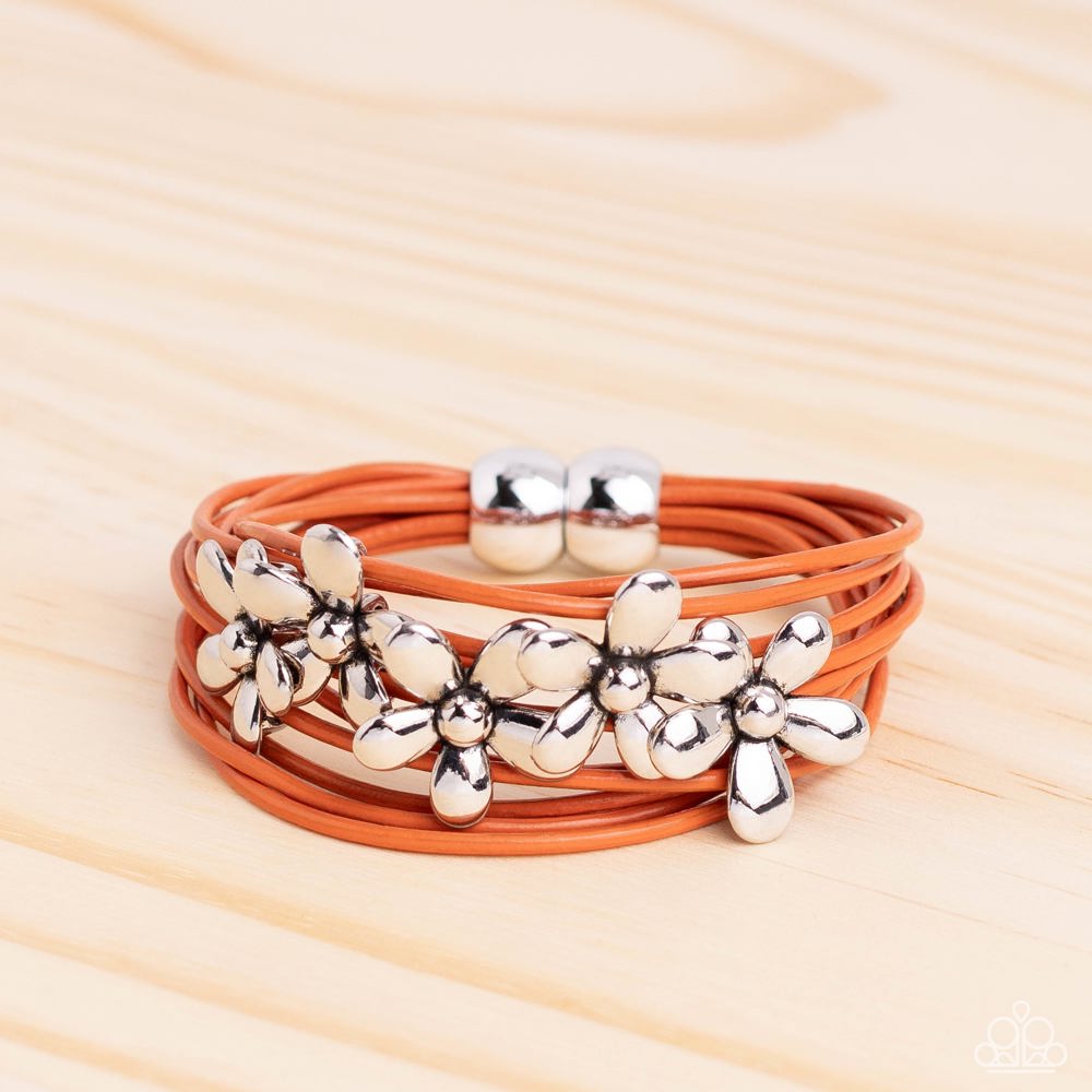 Here Comes The BLOOM Orange Bracelet - Paparazzi Accessories- CarasShop.com - Paparazzi Jewelry by Cara Jewels