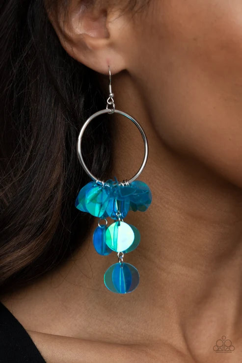 Holographic Hype Blue Sequin Earrings - Paparazzi Accessories