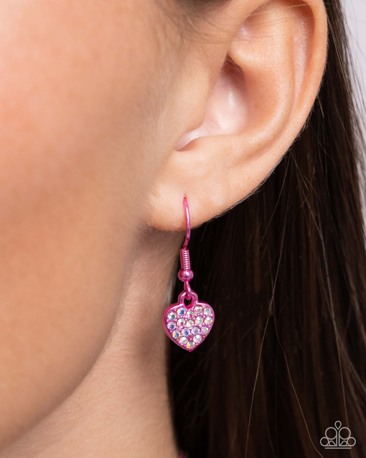 Homecoming Hearts Pink Rhinestone Heart Necklace - Paparazzi Accessories - free matching earrings -CarasShop.com - Paparazzi Jewelry by Cara Jewels