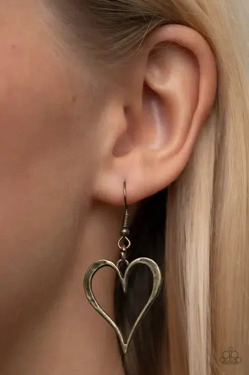 Hopelessly In Love Brass Necklace - Paparazzi Accessories - free matching earrings -CarasShop.com - Paparazzi Jewelry by Cara Jewels