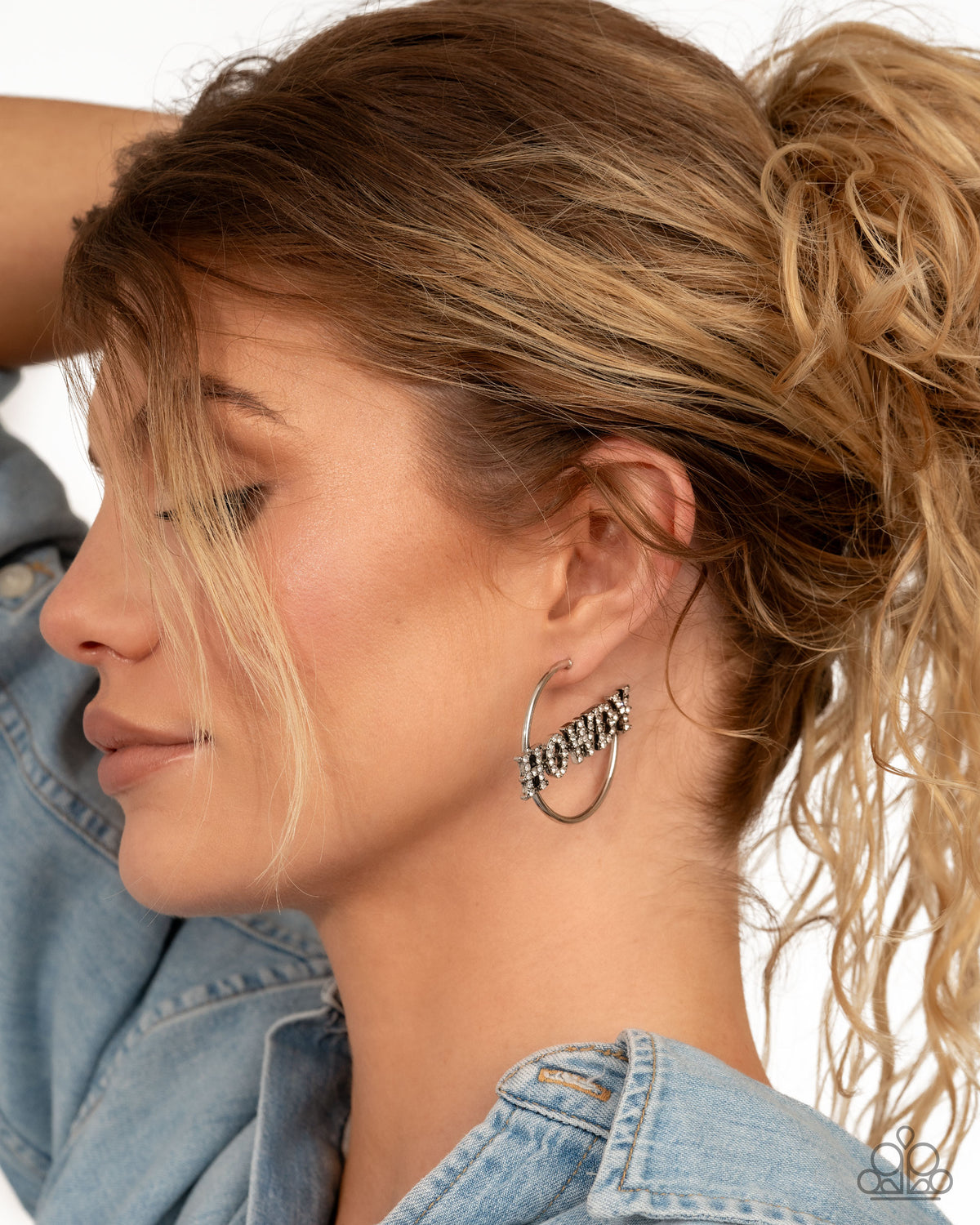 Howdy Hoedown White Rhinestone Hoop Earrings - Paparazzi Accessories