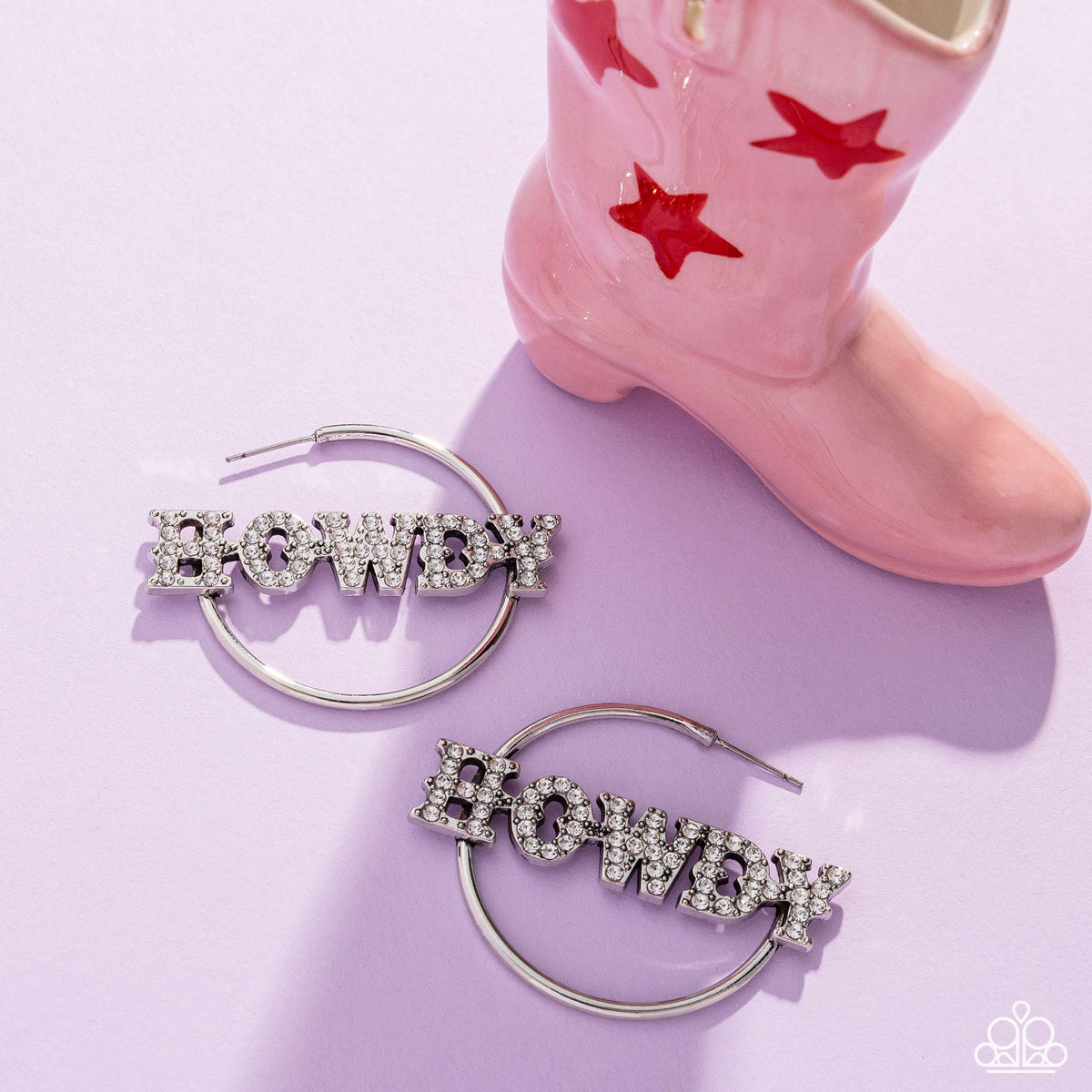 Howdy Hoedown White Rhinestone Hoop Earrings - Paparazzi Accessories