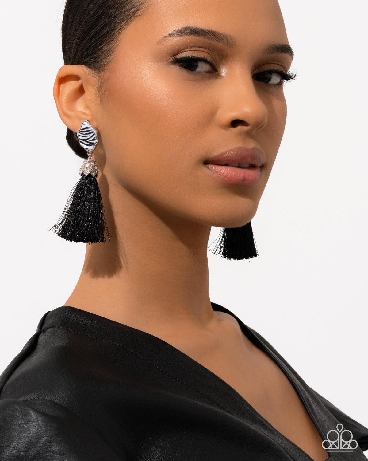 Iconic Zebra Black Post Tassel Earrings - Paparazzi Accessories