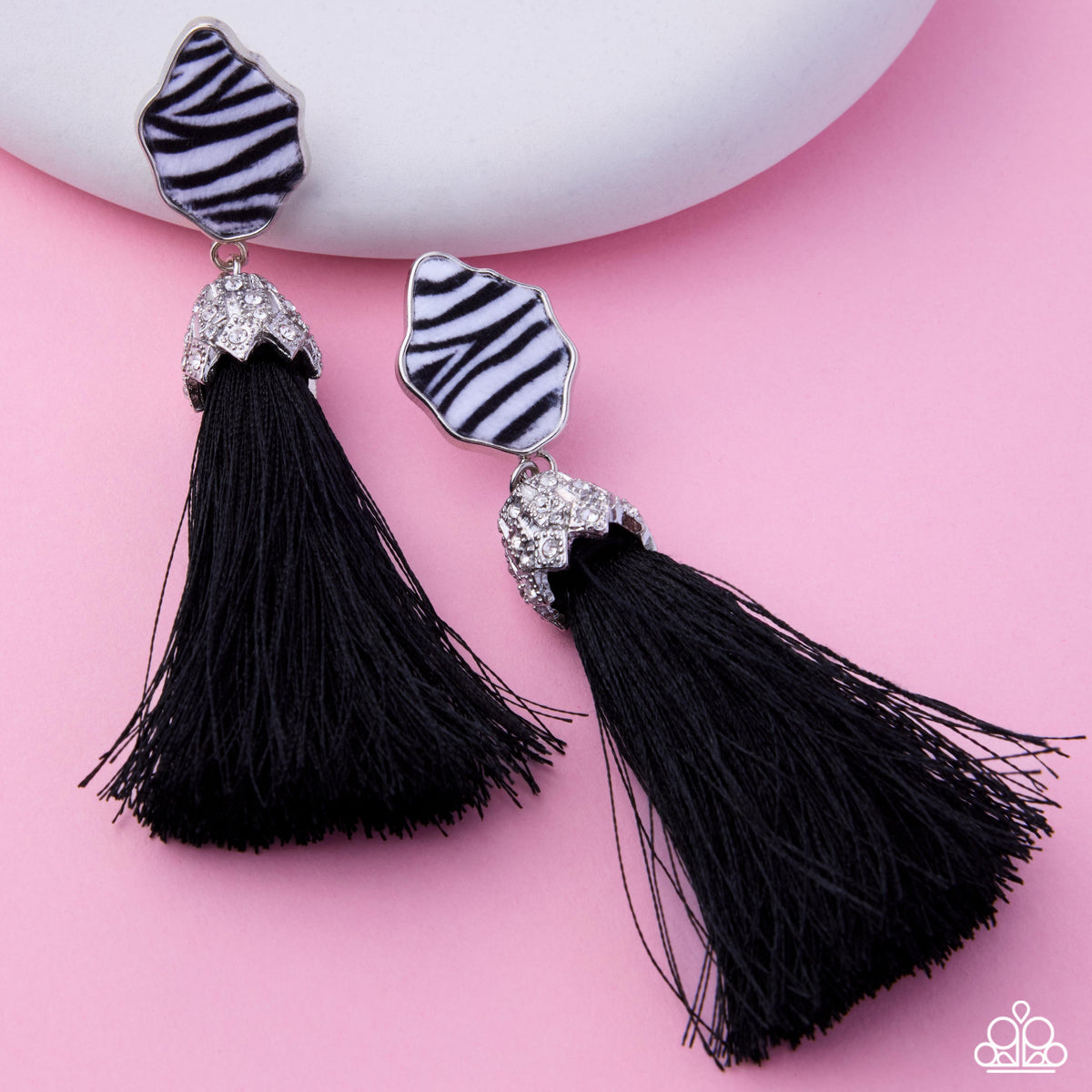 Iconic Zebra Black Post Tassel Earrings - Paparazzi Accessories