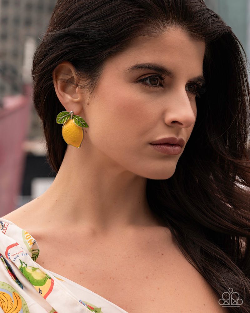 Lemon Lesson Yellow Earrings - Paparazzi Accessories