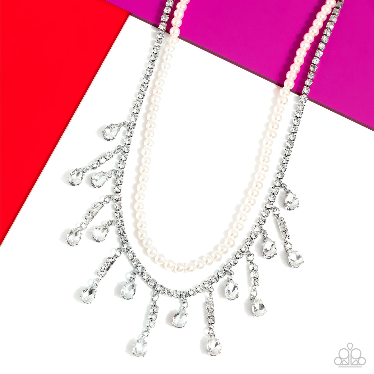 Lessons in Luxury White Rhinestone & Pearl Choker Necklace - Paparazzi Accessories