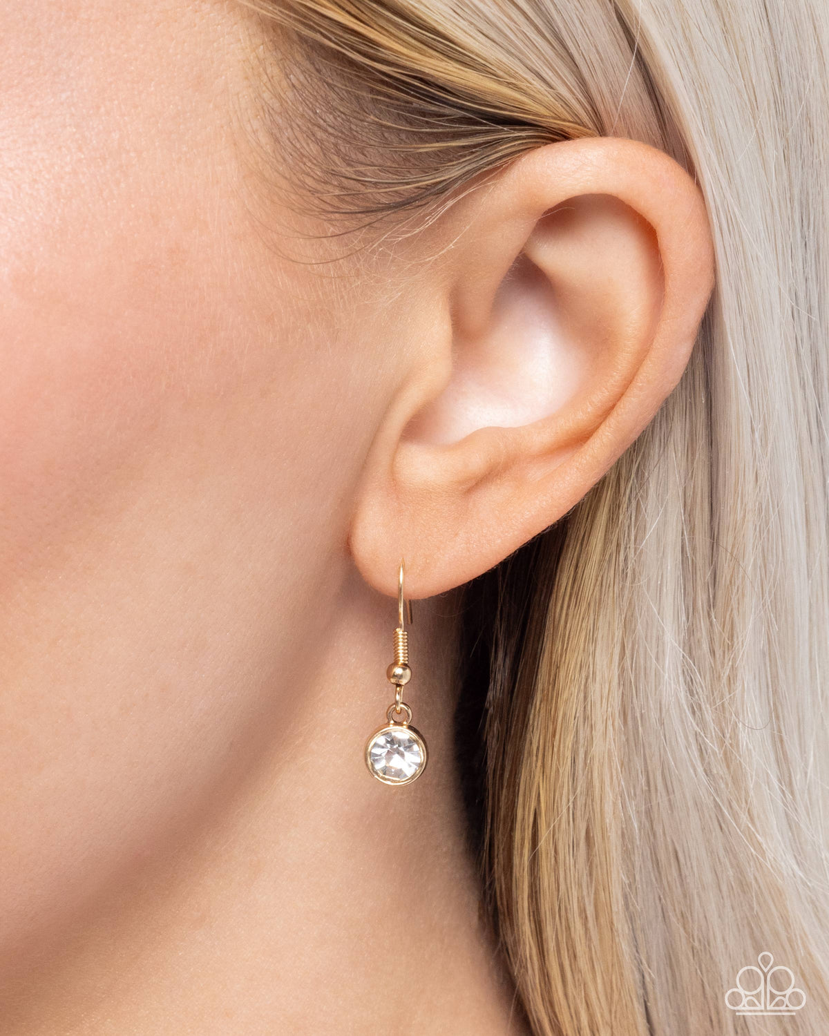 London Layers Gold & White Rhinestone Bolo Necklace - Paparazzi Accessories - free matching earrings -CarasShop.com - Paparazzi Jewelry by Cara Jewels