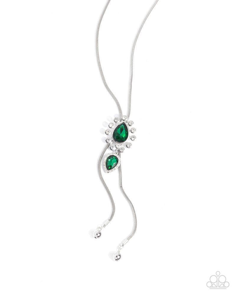 London Layers Green & White Rhinestone Bolo Necklace - Paparazzi Accessories