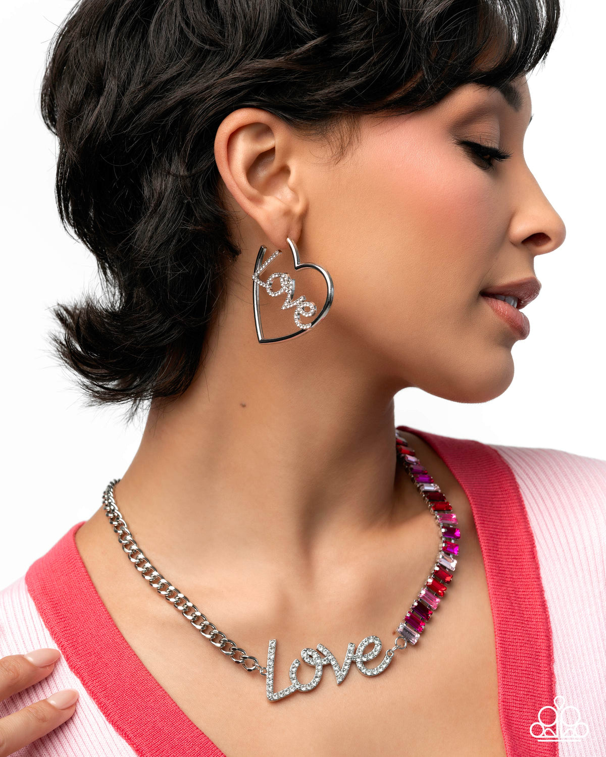 Lovely Cadence White Rhinestone "Love" Hoop Earrings - Paparazzi Accessories