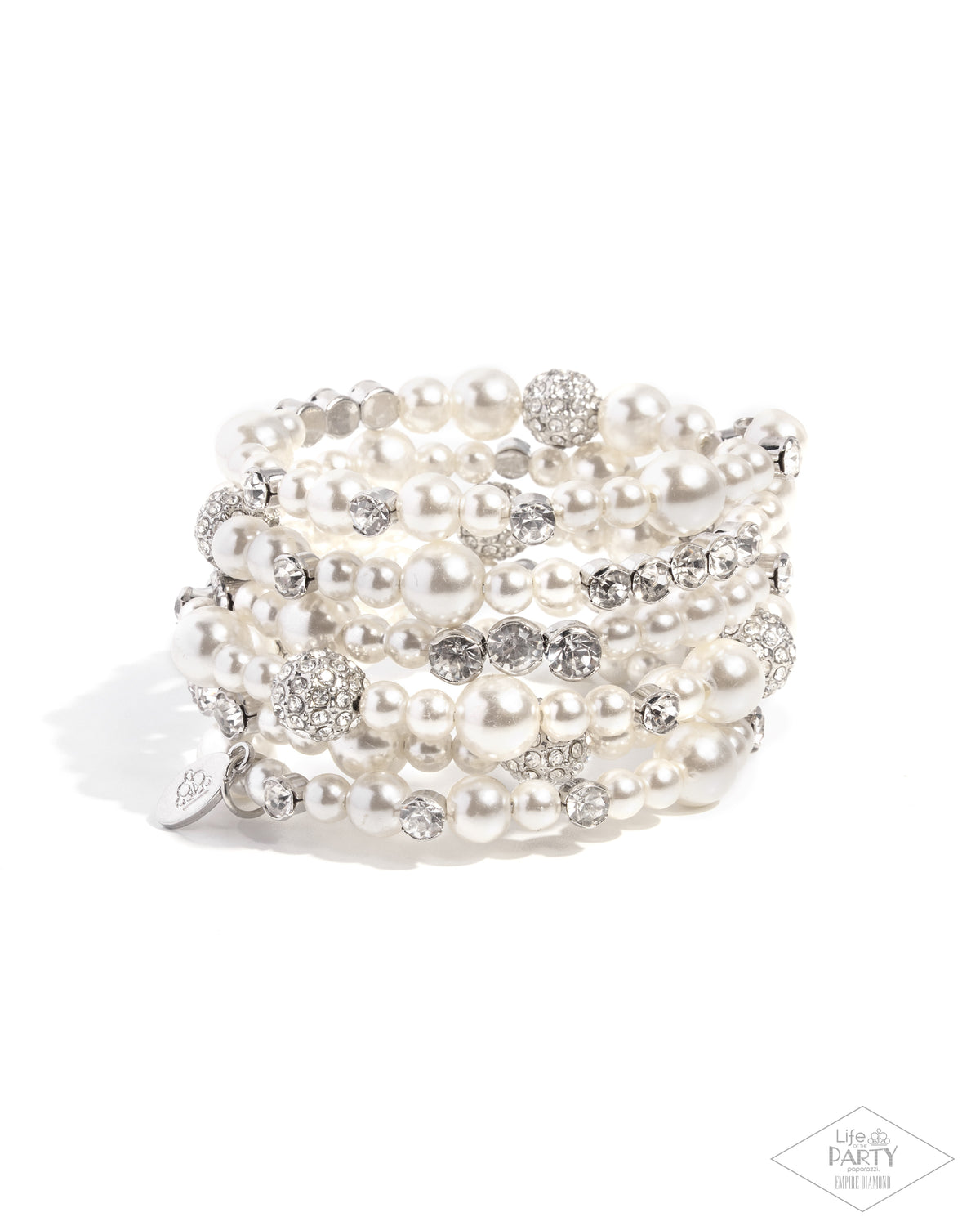 Lustrous Legacy White Pearl & Rhinestone Zi Collection Coil Bracelet - Paparazzi Accessories