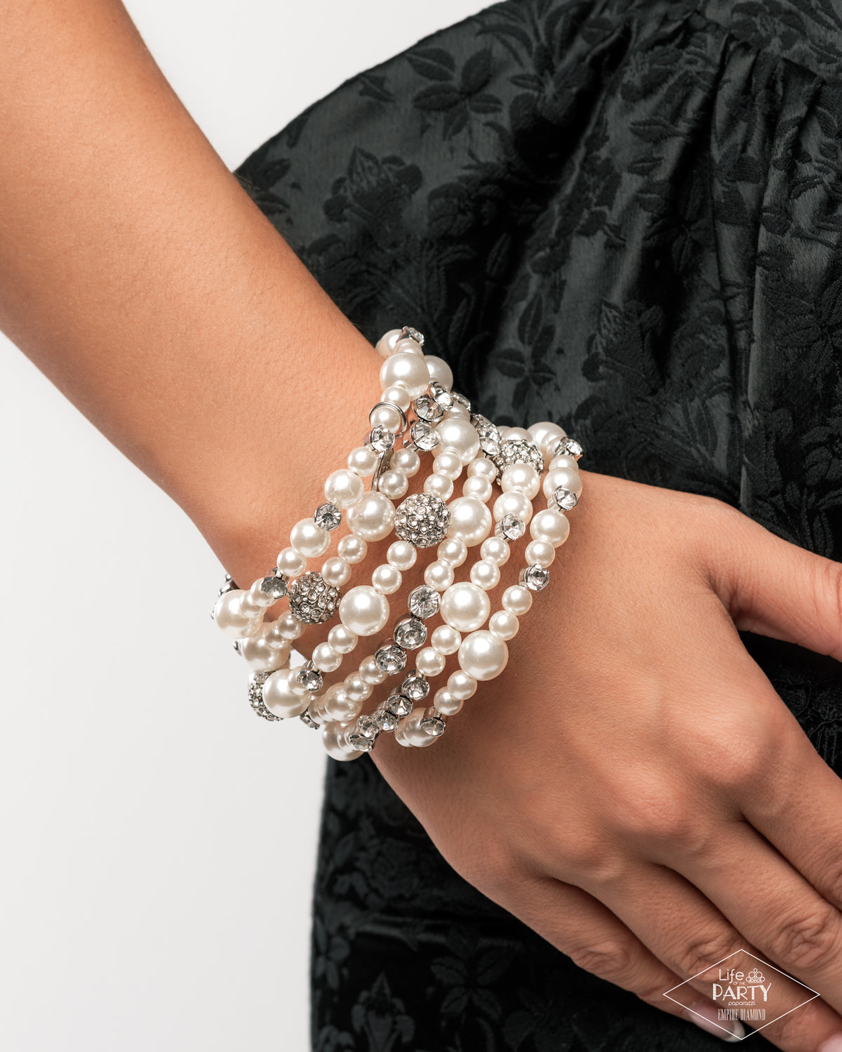 Lustrous Legacy White Pearl & Rhinestone Zi Collection Coil Bracelet - Paparazzi Accessories
