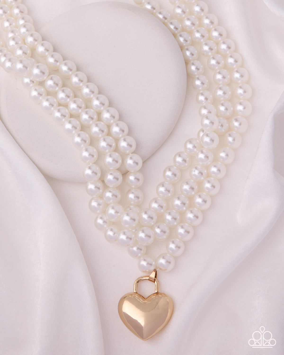 Lustrous Look Gold Heart & White Pearl Necklace - Paparazzi Accessories