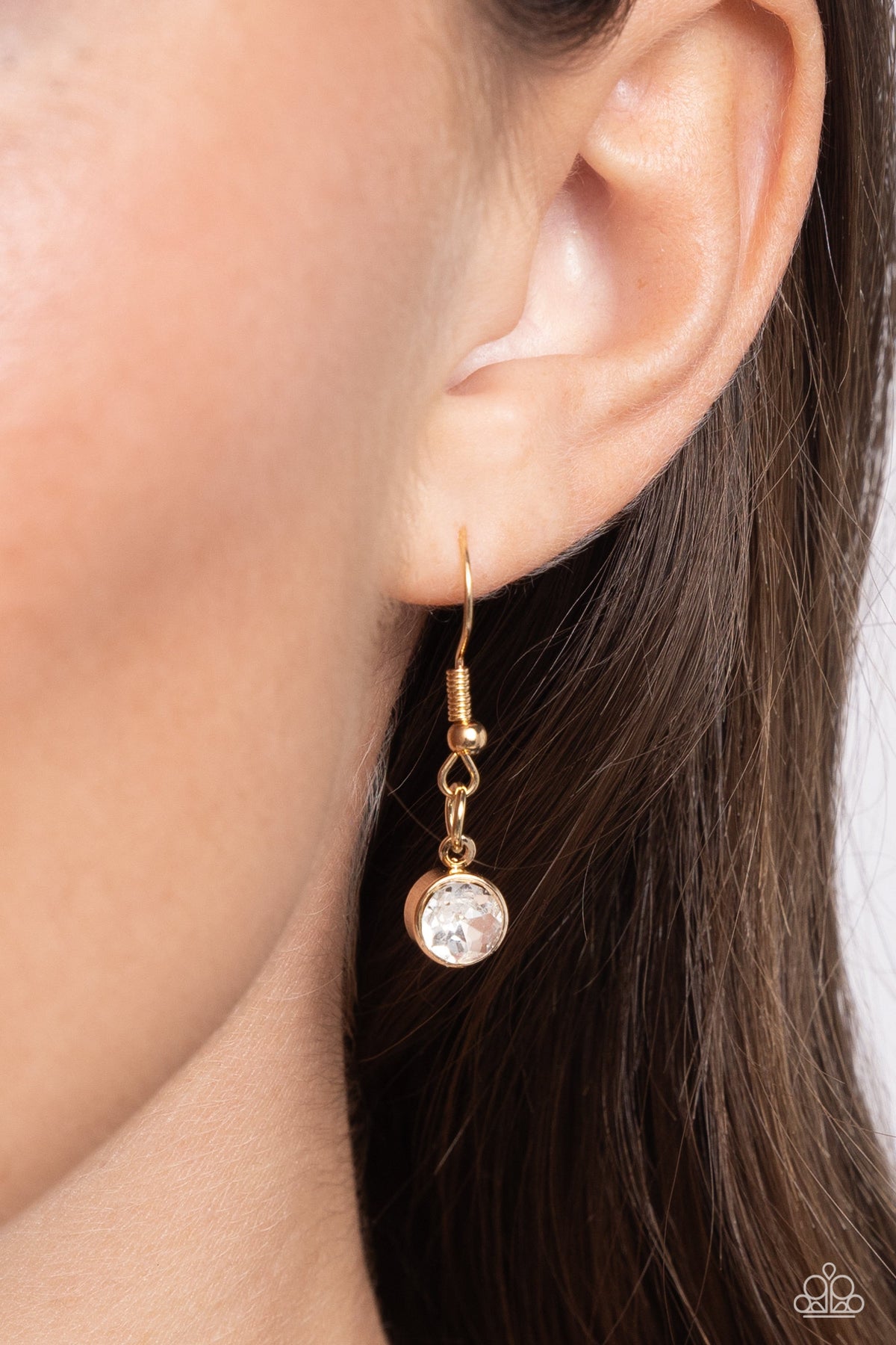 Luxury Laurels Gold & White Rhinestone Necklace - Paparazzi Accessories - free matching earrings -CarasShop.com - Paparazzi Jewelry by Cara Jewels