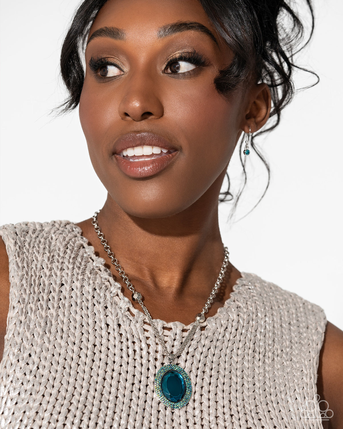 Manufactured Majesty Blue & Iridescent Rhinestone Necklace - Paparazzi Accessories