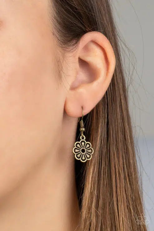 Meadow Masquerade Brass Necklace - Paparazzi Accessories - free matching earrings -CarasShop.com - Paparazzi Jewelry by Cara Jewels