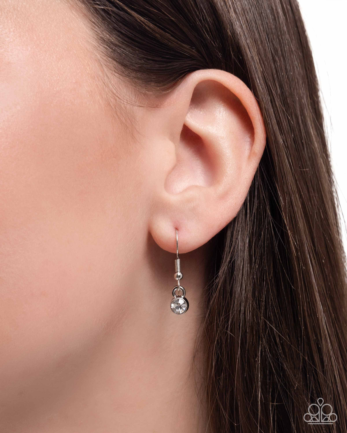 Modular Maven White Rhinestone & Silver Chain Necklace - Paparazzi Accessories - free matching earrings -CarasShop.com - Paparazzi Jewelry by Cara Jewels