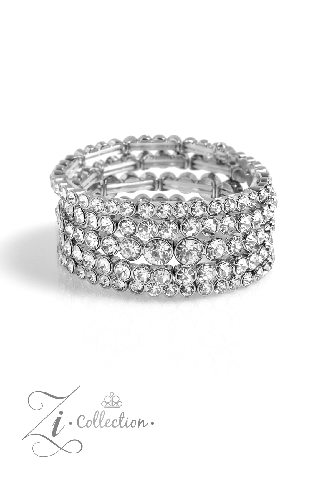 More Than A Moment White Rhinestone Zi Collection Bracelet - Paparazzi Accessories stylized on model wearing black - CarasShop.com - Paparazzi Jewelry by Cara Jewels