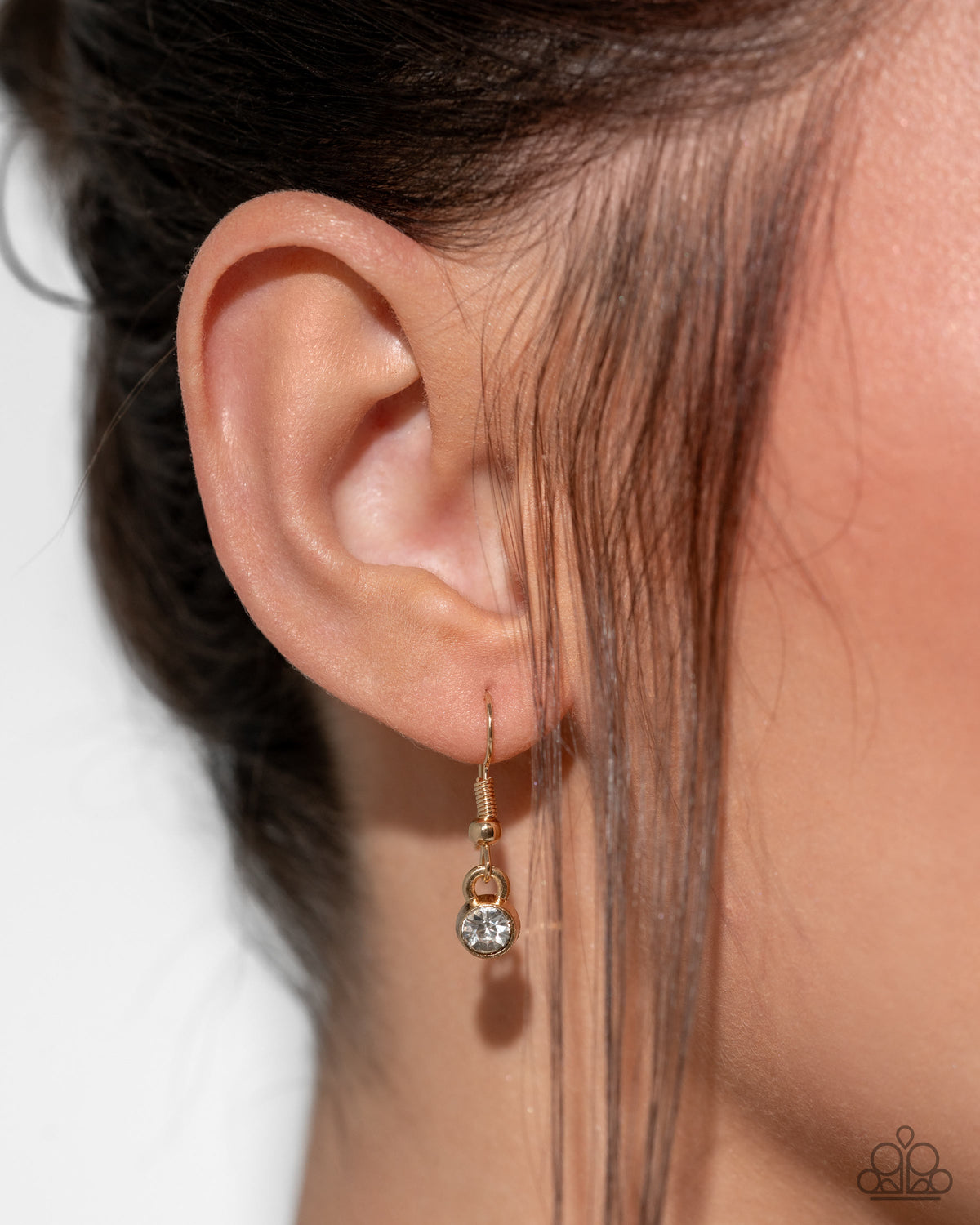 Musings State of Mind Gold & White Rhinestone Necklace - Paparazzi Accessories - free matching earrings -CarasShop.com - Paparazzi Jewelry by Cara Jewels