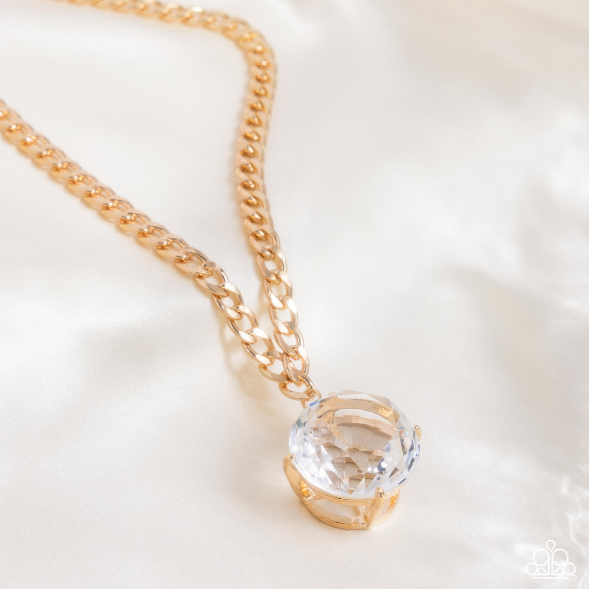 Musings State of Mind Gold & White Rhinestone Necklace - Paparazzi Accessories