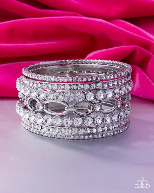 One Chance to Shine White Rhinestone Zi Collection Bangle Bracelet Set - Paparazzi Accessories