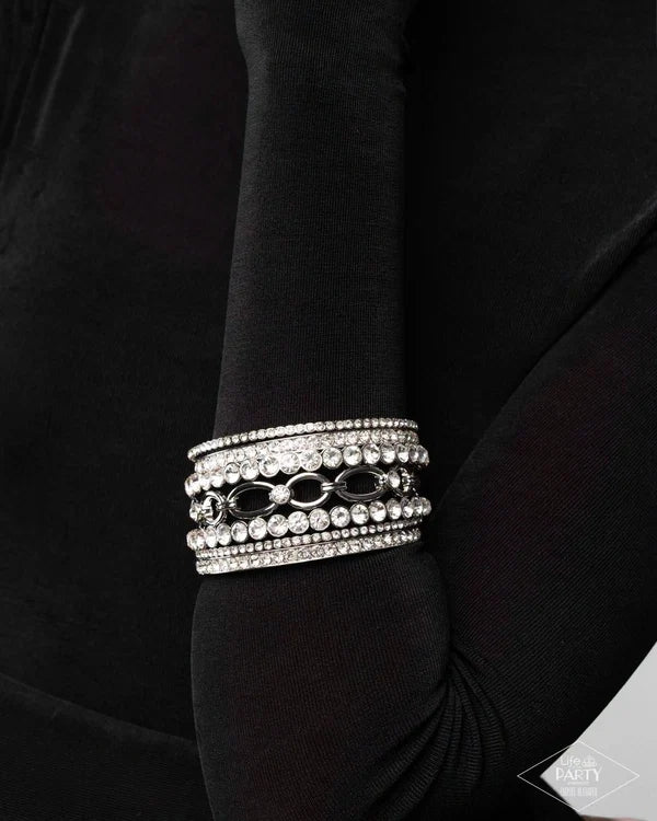 One Chance to Shine White Rhinestone Zi Collection Bangle Bracelet Set - Paparazzi Accessories