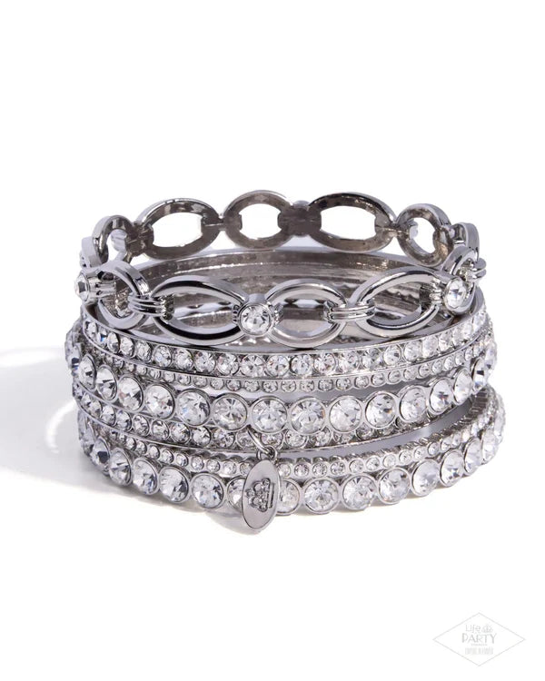 One Chance to Shine White Rhinestone Zi Collection Bangle Bracelet Set - Paparazzi Accessories