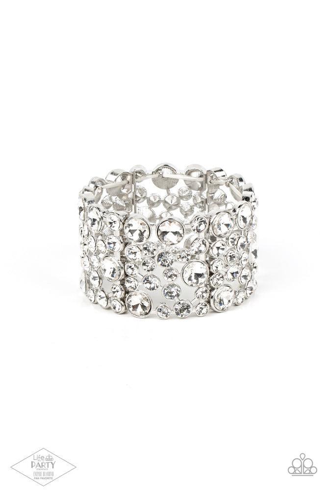 One Up White Rhinestone Zi Collection Bracelet - Paparazzi Accessories