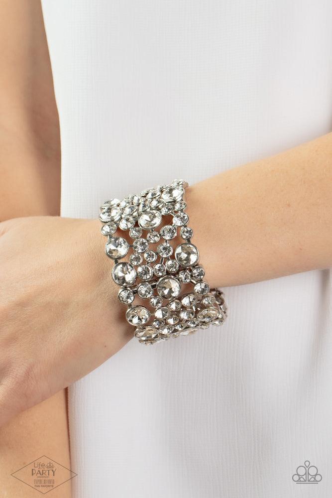 One Up White Rhinestone Zi Collection Bracelet - Paparazzi Accessories