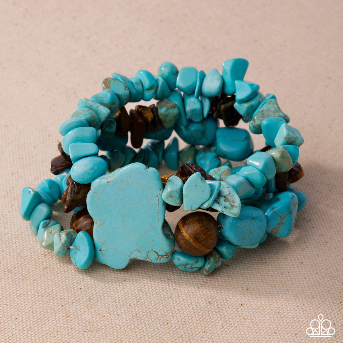 One With The Earth Turquoise Blue & Tiger Eye Stone Zi Collection Bracelet - Paparazzi Accessories