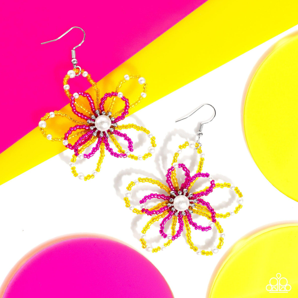 PEARL Crush Yellow & Pink Flower Earrings - Paparazzi Accessories
