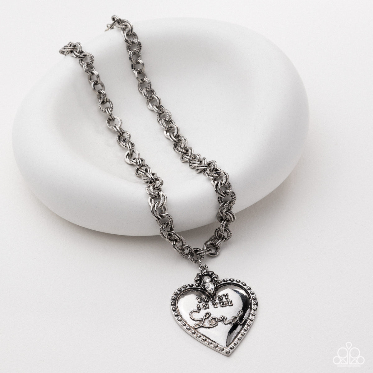Permanent Proverb White & Silver Heart Necklace - Paparazzi Accessories