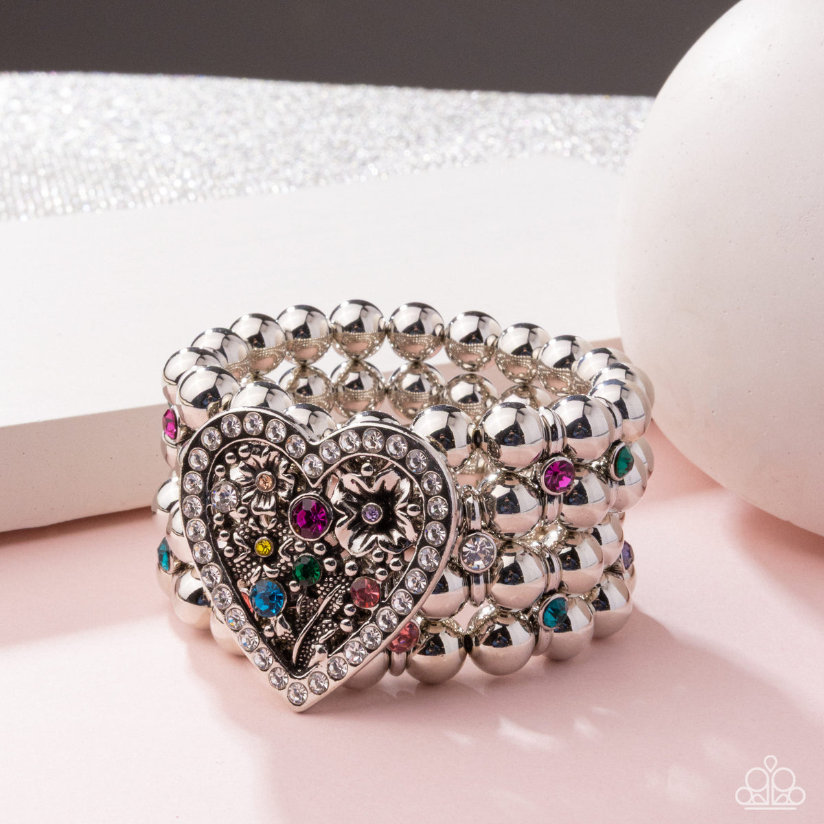 Personal History Multi Rhinestone Heart Bracelet - Paparazzi Accessories