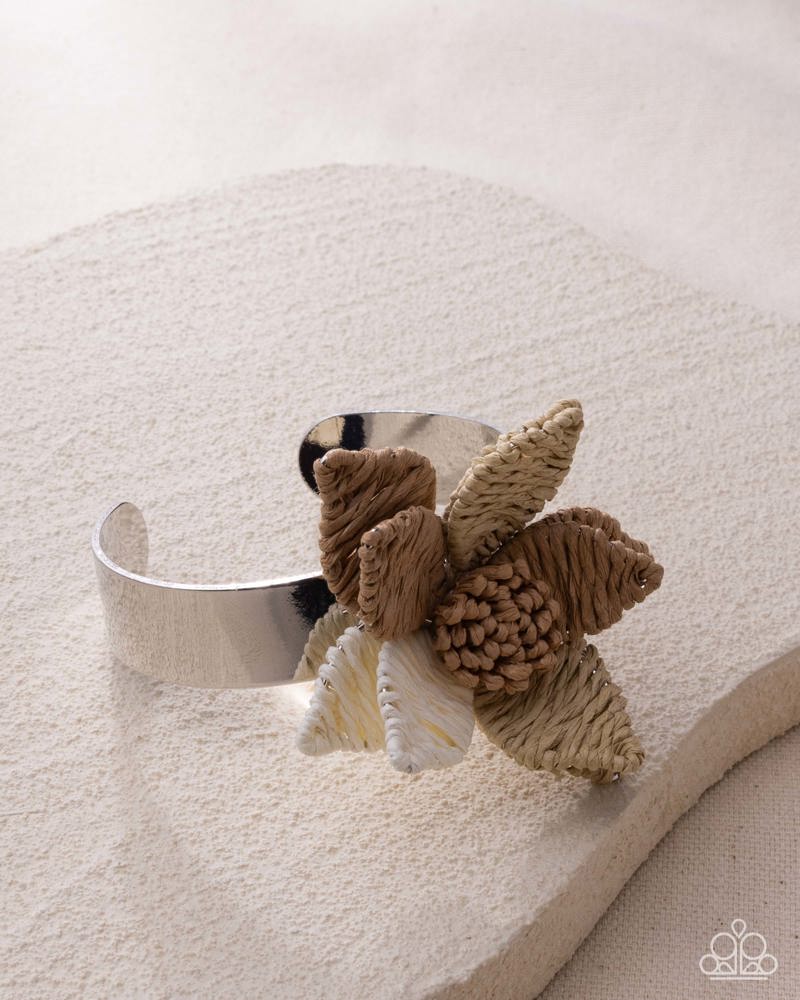 Petal Promotion Multi Brown & White Flower Cuff Bracelet - Paparazzi Accessories