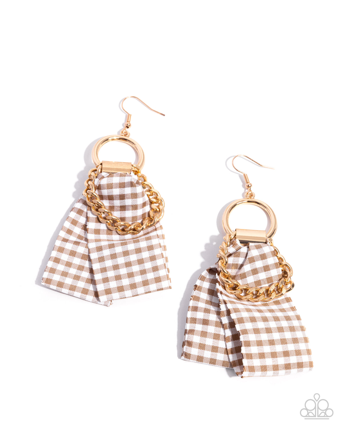 Picnic Pizzazz Brown & Gold Plaid Earrings - Paparazzi Accessories