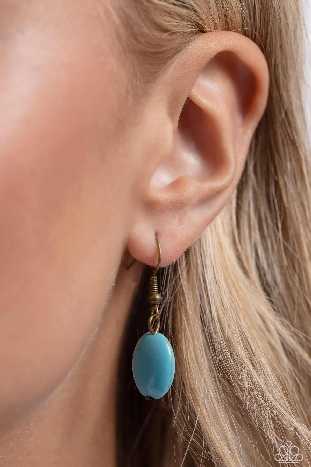 Picturesque Pairing Brass & Turquoise Stone Heart Necklace - Paparazzi Accessories - free matching earrings -CarasShop.com - Paparazzi Jewelry by Cara Jewels