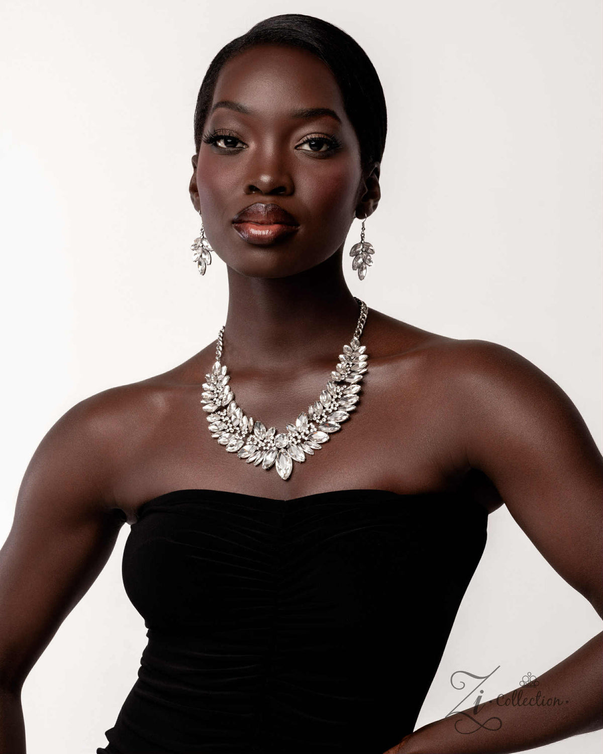 Poised 2025 Zi Collection Necklace - Paparazzi Accessories stylized on model wearing black - CarasShop.com - Paparazzi Jewelry by Cara Jewels