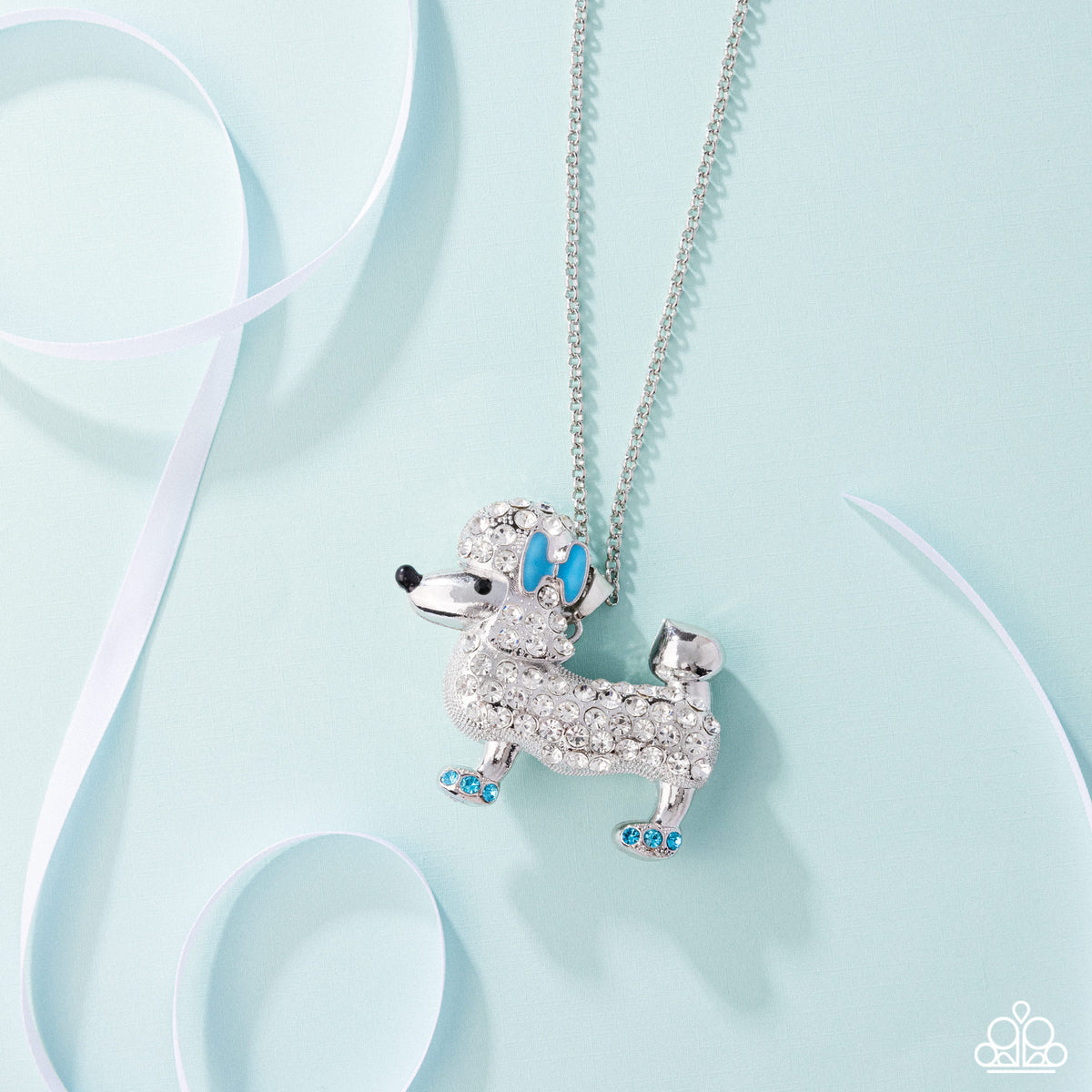 Poodle Pageantry Blue & White Rhinestone Dog Necklace - Paparazzi Accessories - free matching earrings - CarasShop.com - Paparazzi Jewelry by Cara Jewels