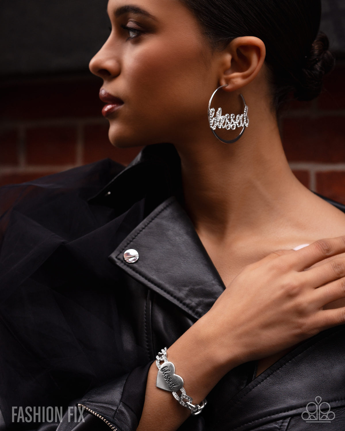 Positive Mantra White Rhinestone "Blessed" Hoop Earrings - Paparazzi Accessories