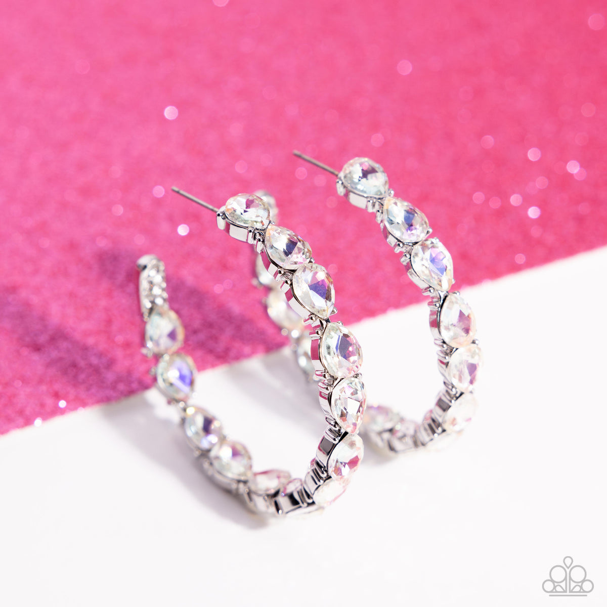 Presidential Pizzazz White Rhinestone Hoop Earrings - Paparazzi Accessories