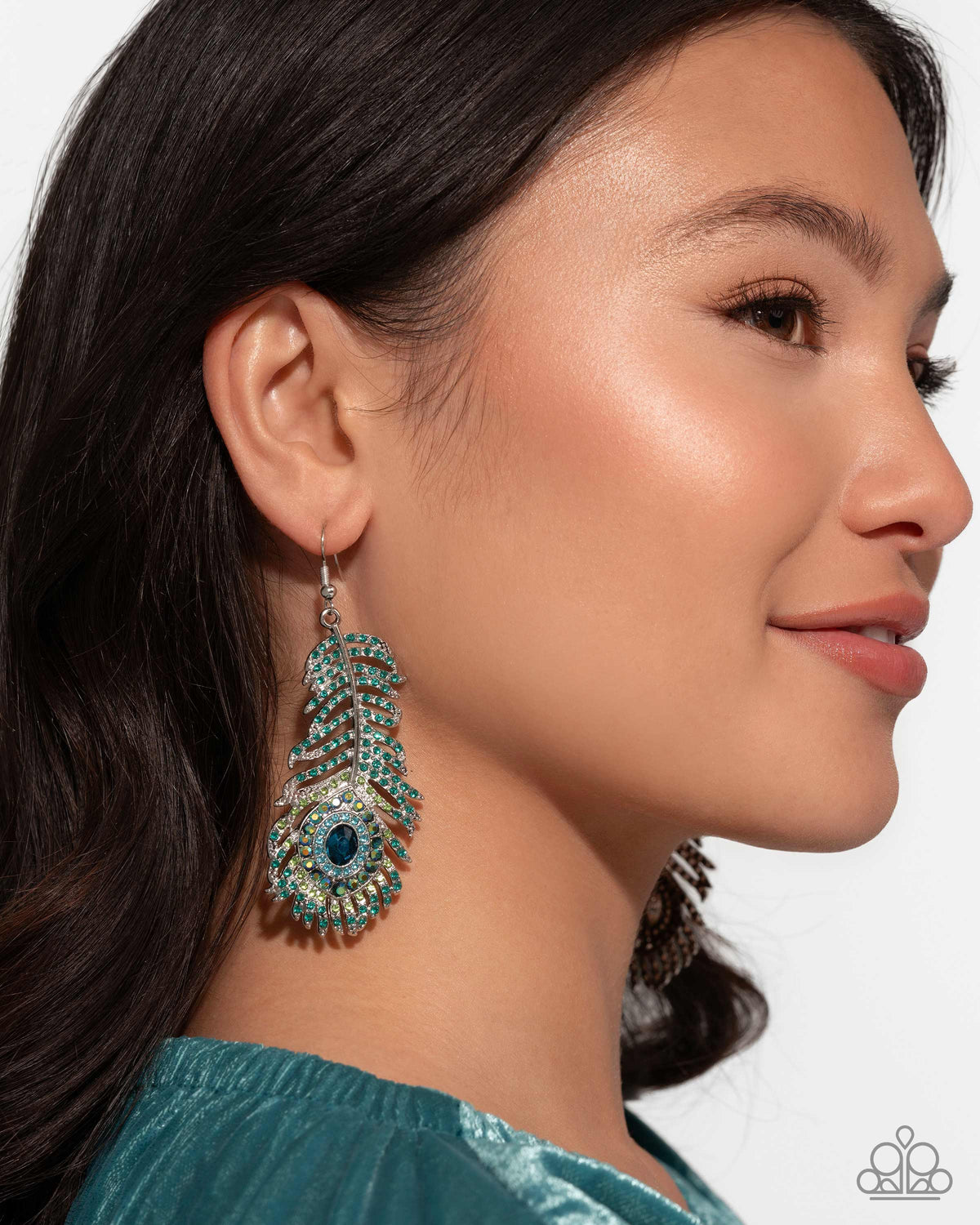 Prized Peacock Green Rhinestone Earrings - Paparazzi Accessories