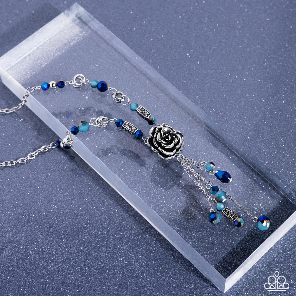 Pruning Promise Blue & Silver Rose Necklace - Paparazzi Accessories