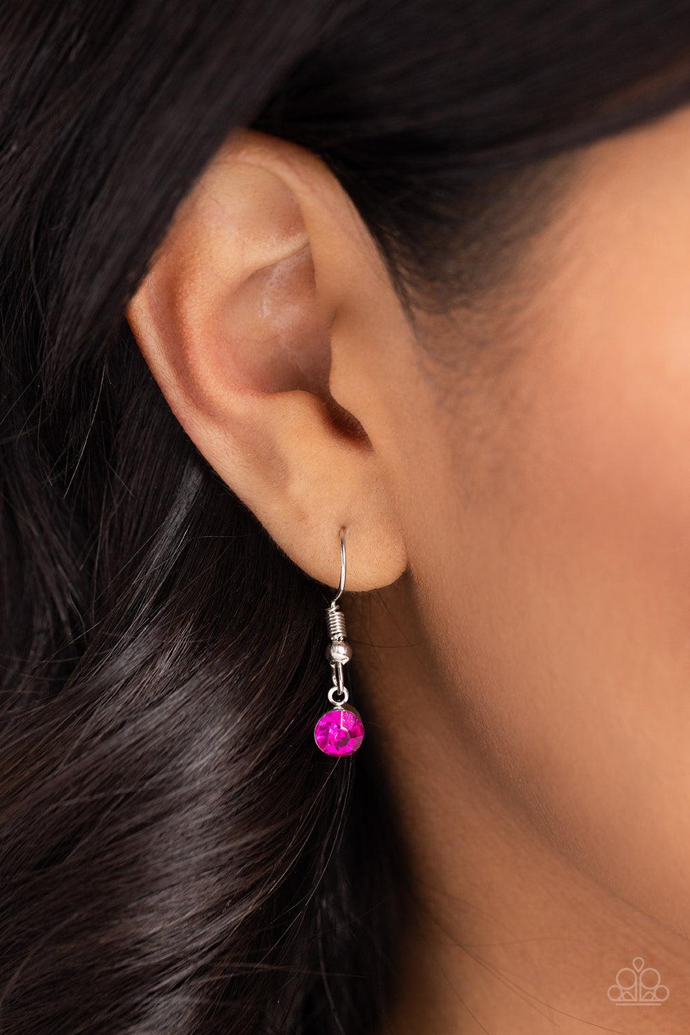 Radical Romance Pink Rhinestone Heart Necklace - Paparazzi Accessories - free matching earrings -CarasShop.com - Paparazzi Jewelry by Cara Jewels