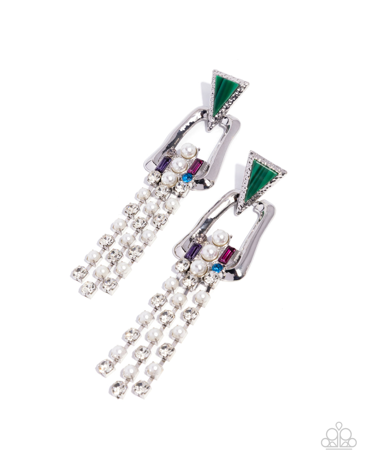 Ravishing Reputation Green & White Pearl and Rhinestone Earrings - Paparazzi Accessories